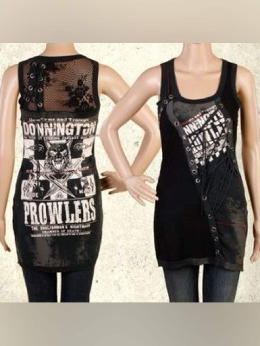 SALVAGE Sleeveless Black/Gray/White Graphic Lace up Tank Top Tunic Dress Sz S - Picture 2 of 14